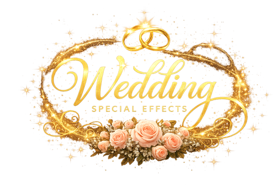 transparent logo of wedding special effects. with golden arch around the logo and flowers at the bottom